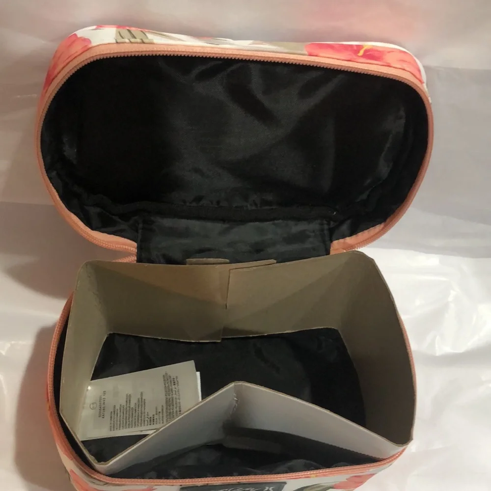 Hurley marshmallow white coral pink tropical print medium makeup beauty case new